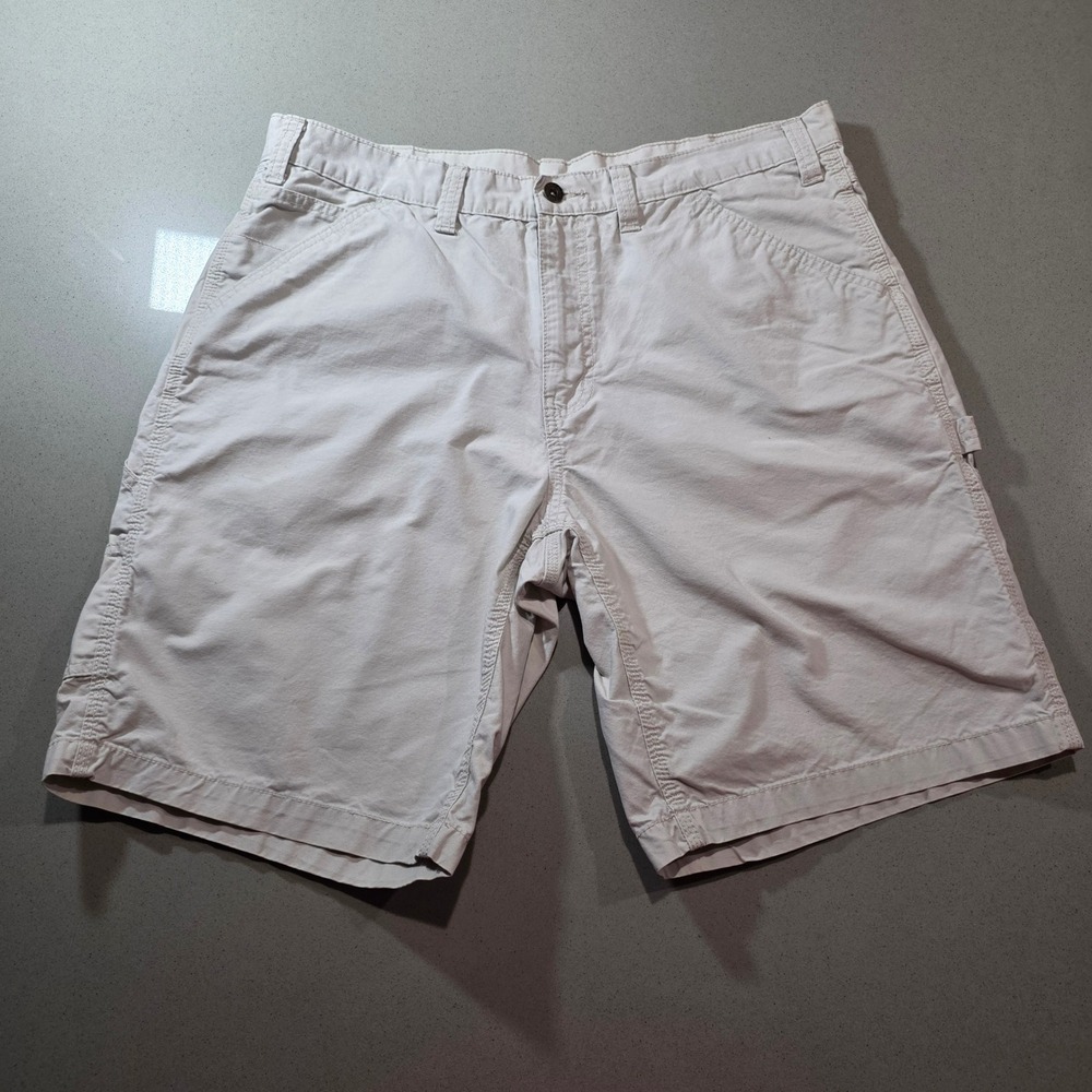 Faded Glory Mens Tan Khaki Utility Cargo Shorts Size 38 Cotton Workwear 0749